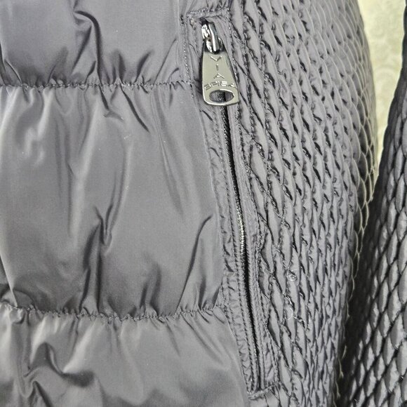 Via Spiga Size Small Black Quilted Puffer Coat Removable Fur Collar Stretch Belt - Picture 7 of 16